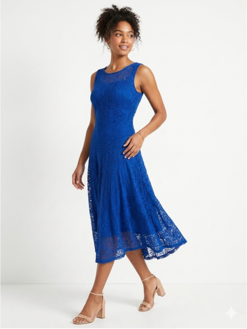 Women's Cleo Royal Blue Lace Sleeveless Fit & Flare Midi Dress Size 14 - 794